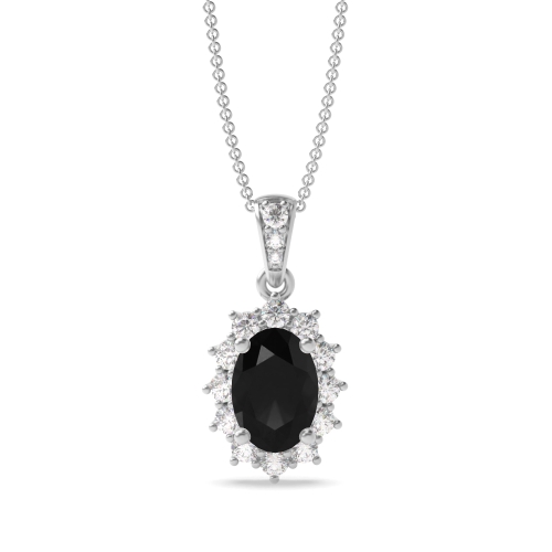 4 Prong Oval Star dangling Black Diamond Pendant Necklaces