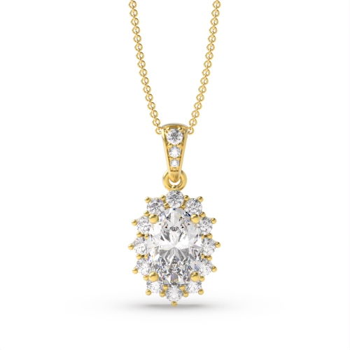 4 Prong Oval Yellow Gold Star dangling Halo Pendant Necklaces