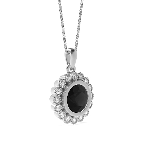 4 Prong Round Miligrain vintage Black Diamond Pendant Necklaces