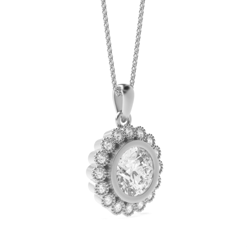 4 Prong Round Miligrain vintage Moissanite Halo Pendant Necklaces