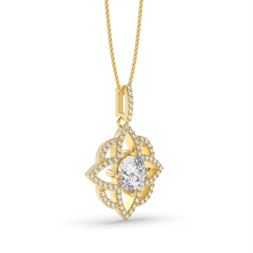 4 Prong Round Yellow Gold Designer Pendant Necklace