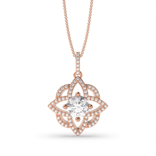 4 Prong Round Rose Gold Flower designer Pendant Necklaces
