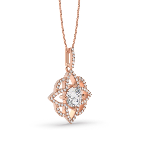 4 Prong Round Rose Gold Flower designer Pendant Necklaces