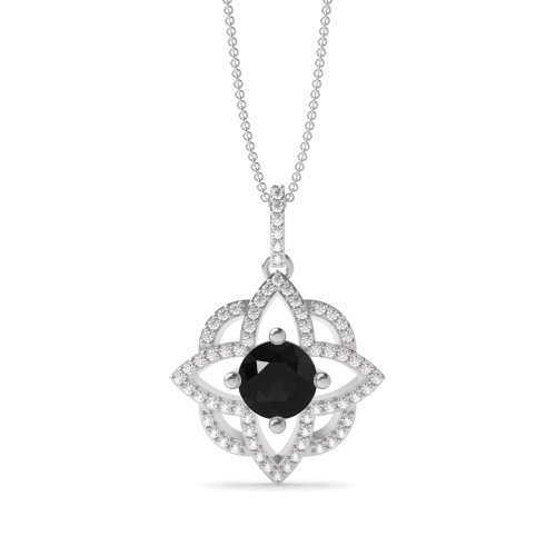 4 Prong Round Flower designer Black Diamond Pendant Necklaces