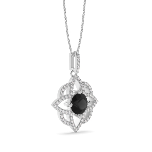 4 Prong Round Flower designer Black Diamond Pendant Necklaces