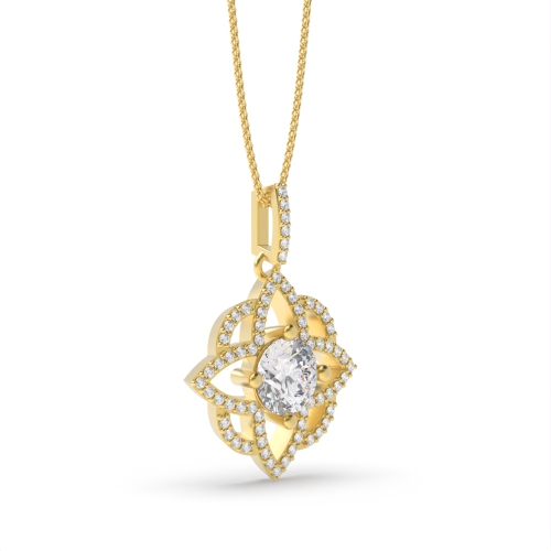 4 Prong Round Yellow Gold Flower designer Pendant Necklaces