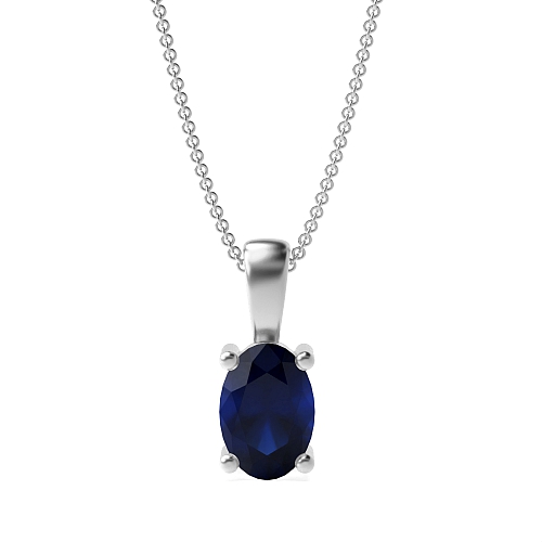 4 Prong classic solid bale Blue Sapphire Solitaire Pendant Necklace