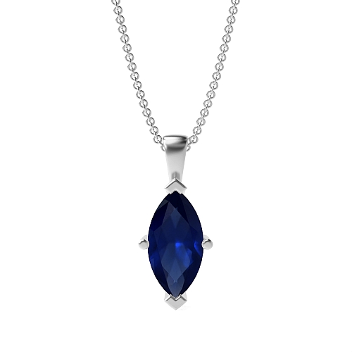 4 Prong Marquise Nebula Blue Sapphire Pendant Necklaces
