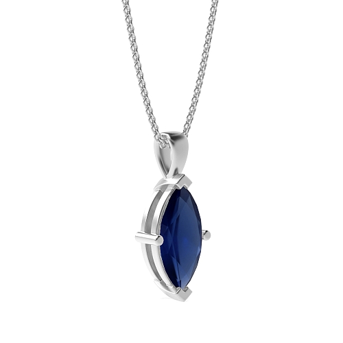4 Prong Marquise Nebula Blue Sapphire Pendant Necklaces