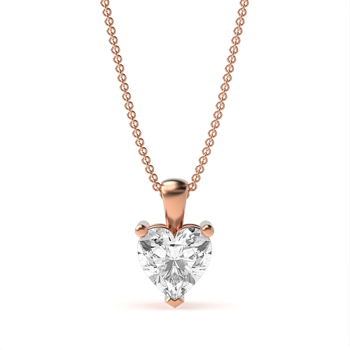 Prong Heart Rose Gold Solid bale Pendant Necklaces