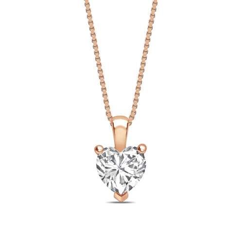 Prong Heart Rose Gold solid bale Solitaire Pendant Necklace