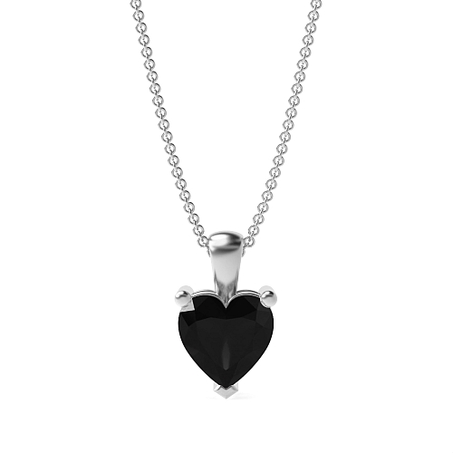 Prong Heart Solid bale Black Diamond Pendant Necklaces