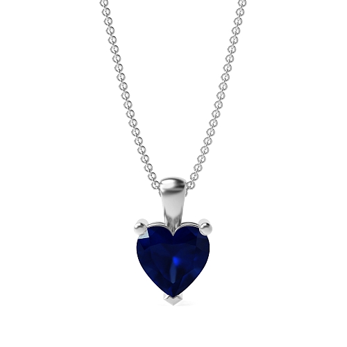 Prong Heart Solid bale Blue Sapphire Pendant Necklaces