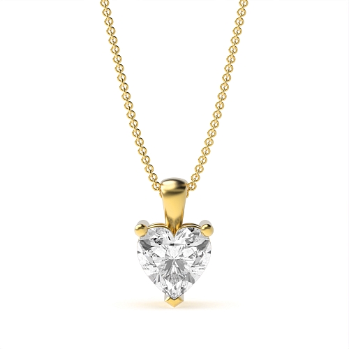 Prong Heart Yellow Gold Solid bale Pendant Necklaces