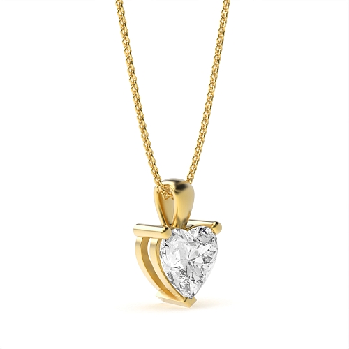 Prong Heart Yellow Gold Solid bale Pendant Necklaces