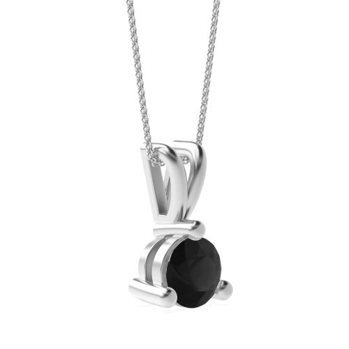 3 Prong Round V Shaped Bale Black Diamond Solitaire Pendant Necklace