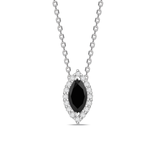 Halo Style Marquise Cut Black Diamond Solitaire Pendants Necklace