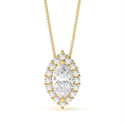 3 Prong Marquise Yellow Gold Sliding Halo Pendant Necklaces