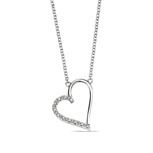 4 Prong Round Silver Heart Pendant Necklace