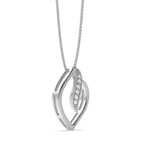 Pave Setting Round Delicate Leaf Designer Pendant Necklace