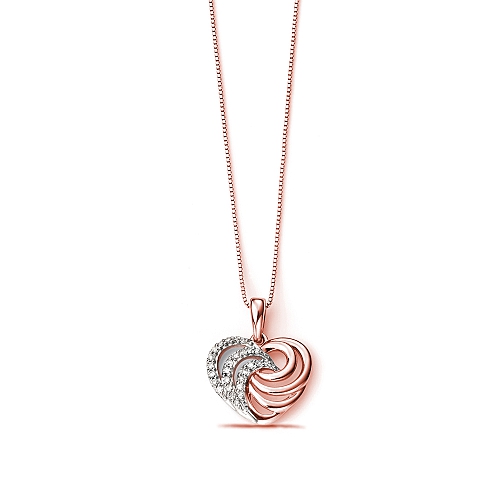 4 Prong Round Rose Gold Swirl Heart Pendant Necklace