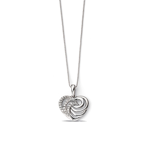 4 Prong Round White Gold Swirl Heart Pendant Necklace