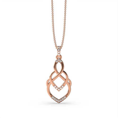 Pave Setting Round Rose Gold Designer tear drop Pendant Necklaces