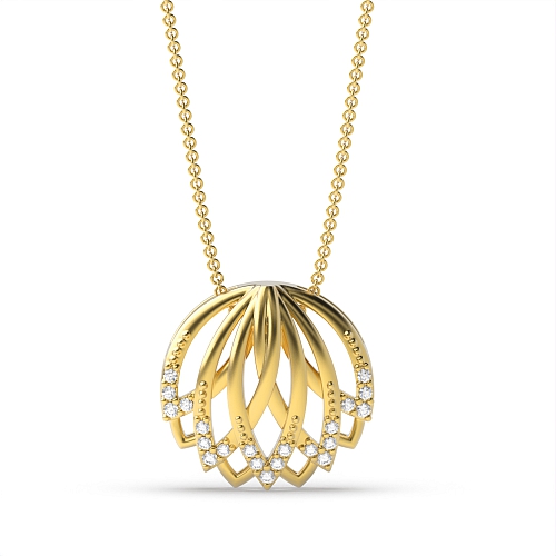 4 Prong Round Yellow Gold Lotus Pendant Necklaces