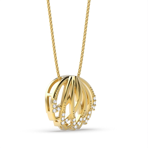 4 Prong Round Yellow Gold Lotus Pendant Necklaces