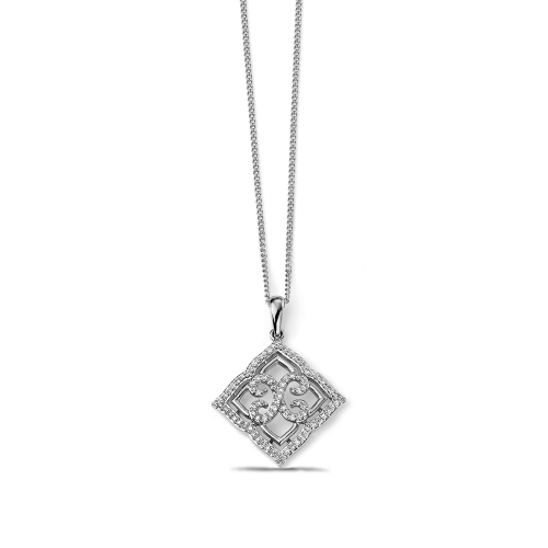 4 Prong Round Floral square Naturally Mined Diamond Pendant Necklaces