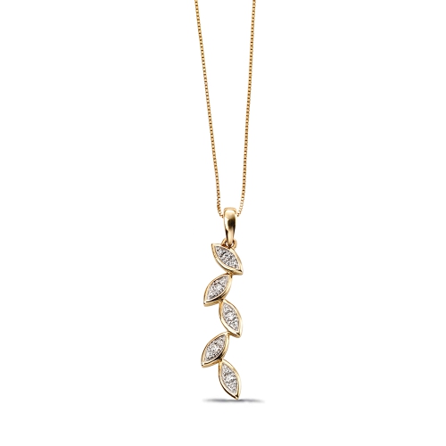 Beautiful Cascade Leaf Diamond Necklace in Gold & Platinum (30mm X 6mm)