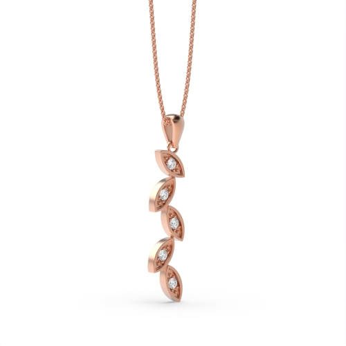 Pave Setting Round Rose Gold Leaf zigzag Pendant Necklaces