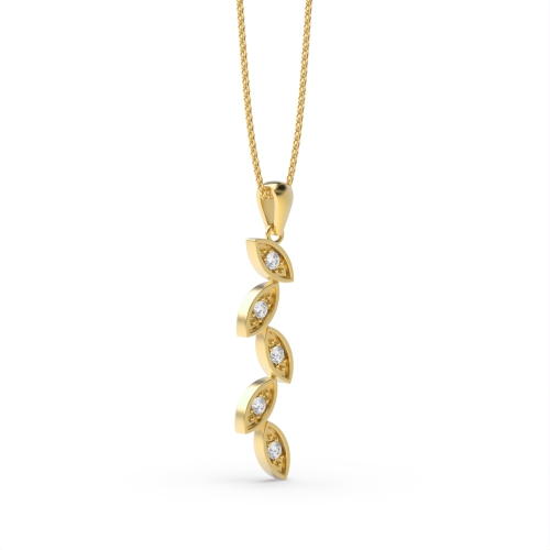 Pave Setting Round Yellow Gold Leaf zigzag Pendant Necklaces