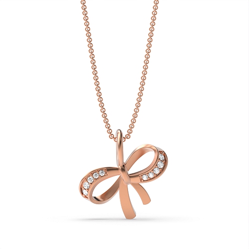 Pave Setting Round Rose Gold Delicate bow Pendant Necklaces