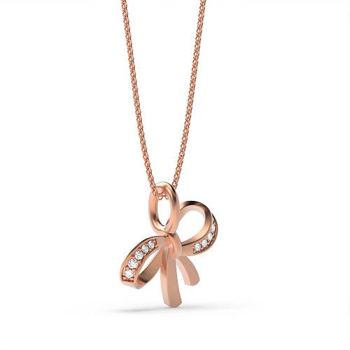 Pave Setting Round Rose Gold Delicate bow Pendant Necklaces