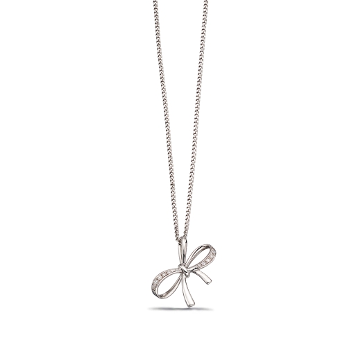 Pave Setting Round Delicate Bow Designer Pendant Necklace