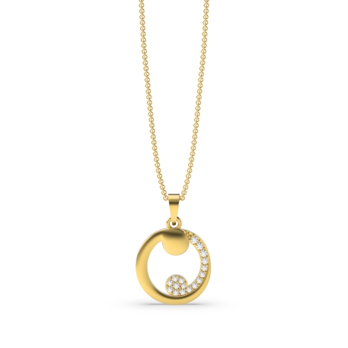 Pave Setting Round Yellow Gold Baroque swirl Pendant Necklaces