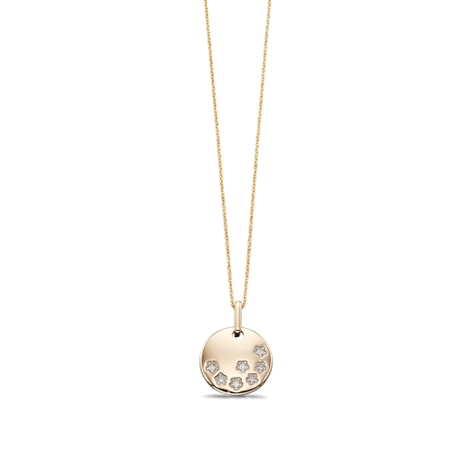 Pave Setting Round Yellow Gold Stars medal Pendant Necklaces