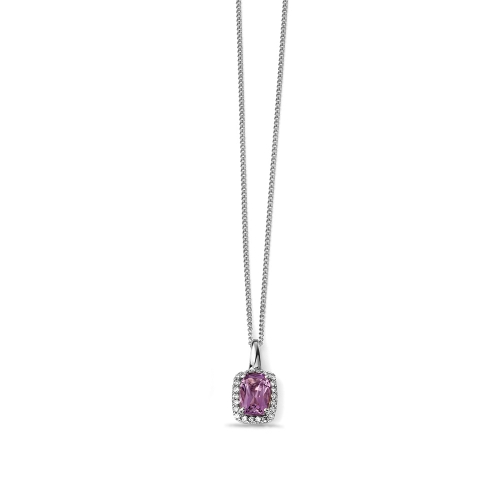4 Prong Cushion Silver Amethyst Halo Pendant Necklaces