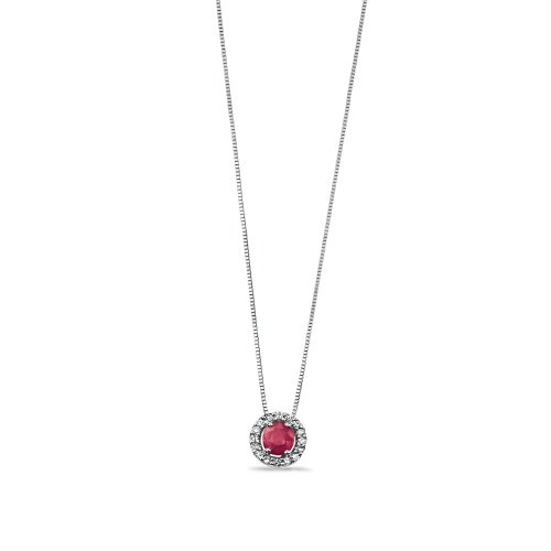 4 Prong Round Silver Ruby Halo Pendant Necklaces