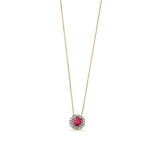 4 Prong Round Yellow Gold Glow diamond and Naturally Mined Diamond Gemstone Pendant Necklaces