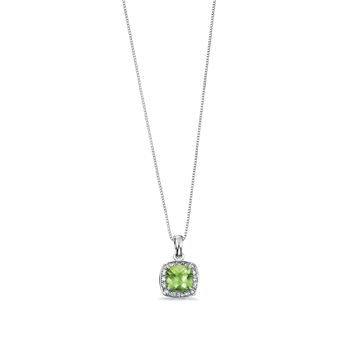 4 Prong Cushion peridot with Lab Grown Diamond Pendant Necklaces
