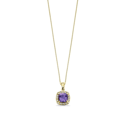 4 Prong Yellow Gold Cushion iolite with sured Lab Grown Diamond Halo Pendant Necklaces