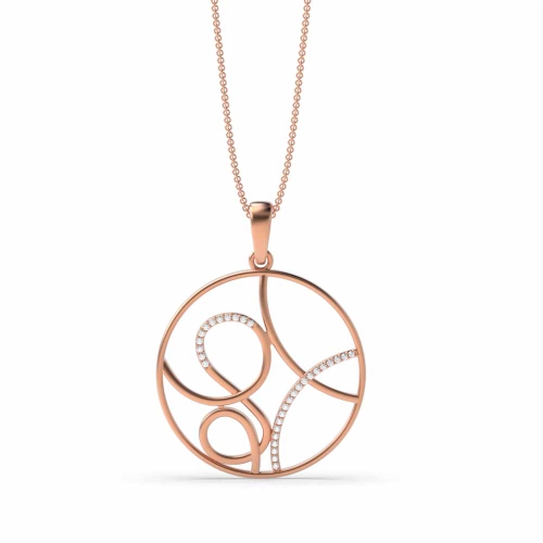 4 Prong Round Rose Gold Circle swirl Pendant Necklaces