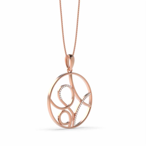 4 Prong Round Rose Gold Circle swirl Pendant Necklaces