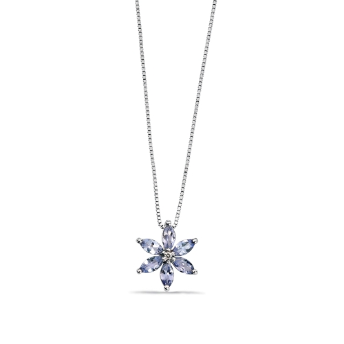Tanzanite and Diamond Flower Style Diamond Pendants (12.6mm X 11mm)