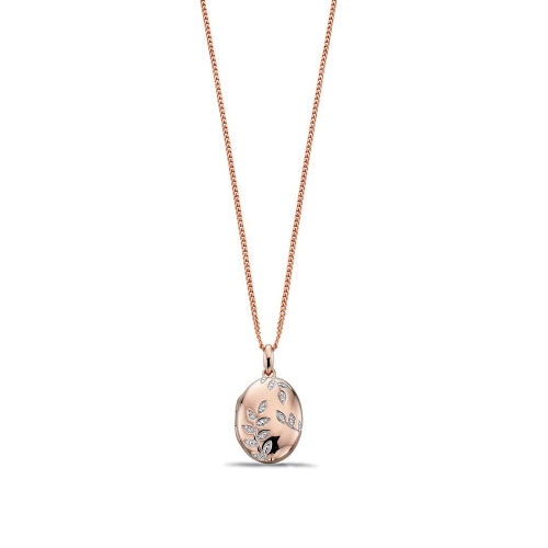 Oval Locket with Diamond Leaf Pattern Diamond Locket Necklace Pendant (22mm X 12.5mm)