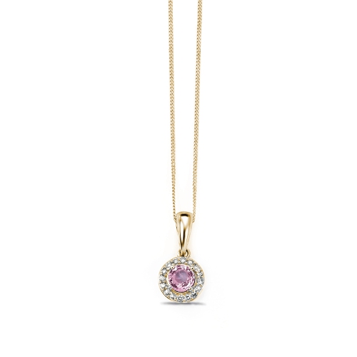 Pink Sapphire and Diamond Cluster Halo Diamond Pendants (13mm X 6.5mm)
