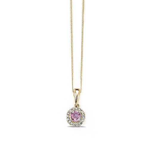4 Prong Round Yellow Gold Flicker diamond and Lab Grown Diamond Halo Pendant Necklaces