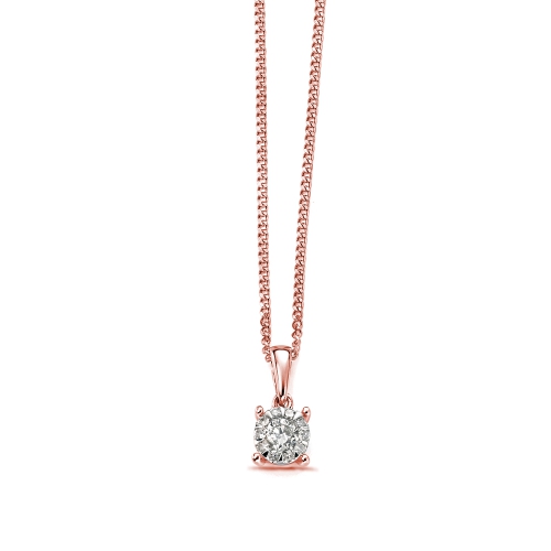 4 Prong Round Rose Gold Illusion Cluster Pendant Necklaces